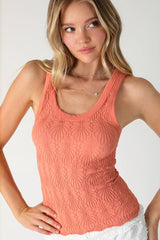 NS8458 - Reversible Lace Textured Tank Top: 6 Black