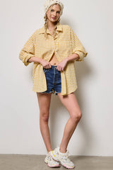 Oversized Gingham Button Down Shirt: Light Blue / L