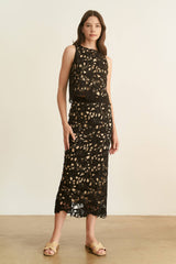 CROCHET CROP SLEEVELESS TOP AND SKIRT SET - HESET0025: Black / L