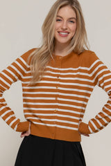 Crew Neck Stripe Sweater Cardigan