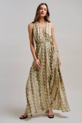 Snake Print Tencel Linen Halter Maxi