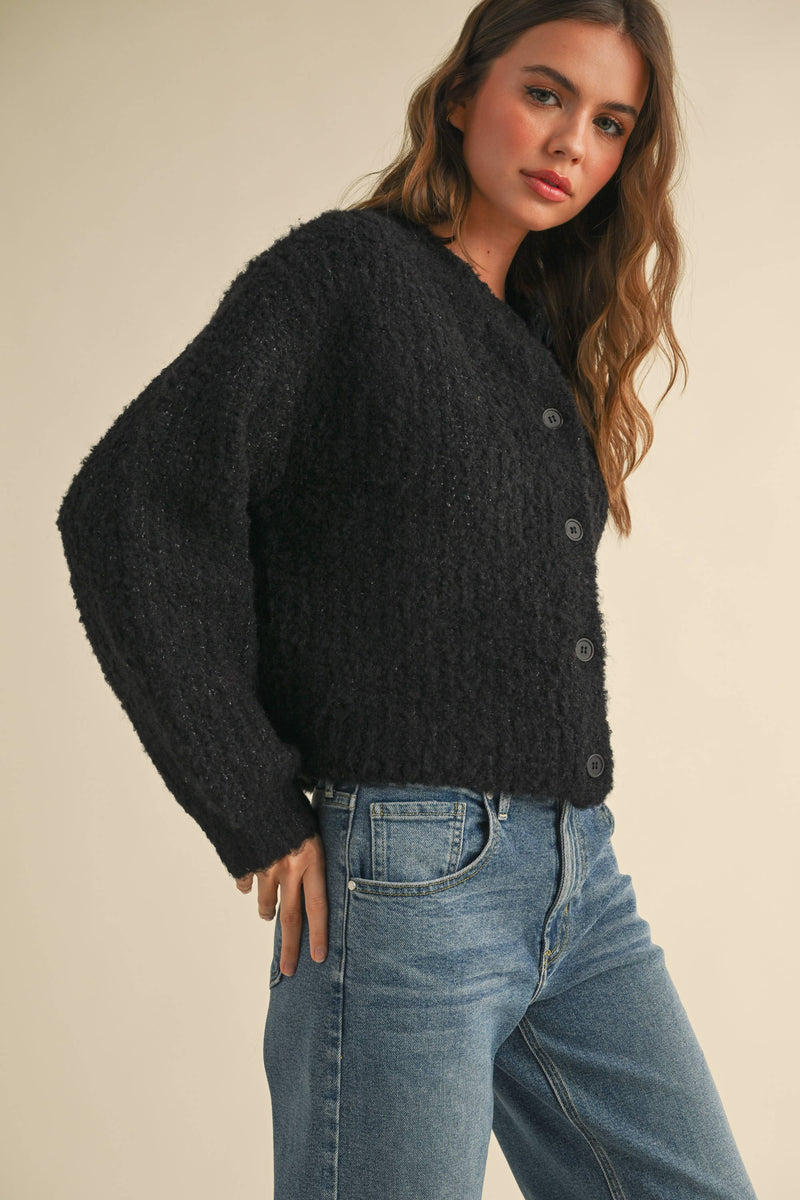 Fuzzy Black Cardigan Sweater