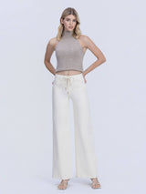 HIGH RISE NATURAL COLOR DRAWSTRING WIDE LEG