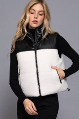 Reversible Faux Leather-Sherpa Crop Vest