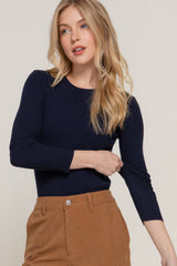 Navy Crew Neck Viscose Rib Sweater