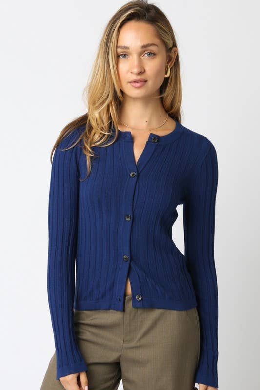 Haley Knit Button Top: Black