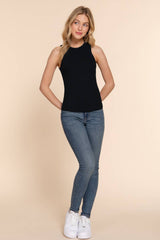 Sleeveless Crew Neck Rib Knit Top