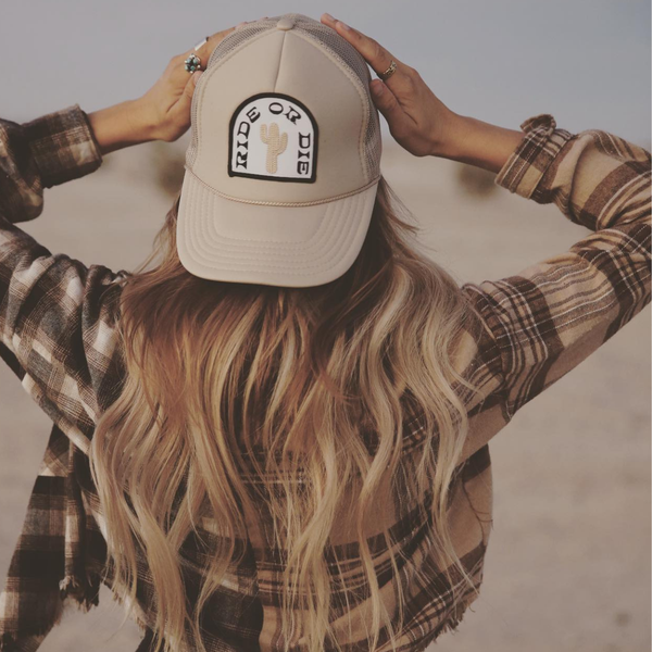 Ride or Die Patch Trucker Hat: Khaki