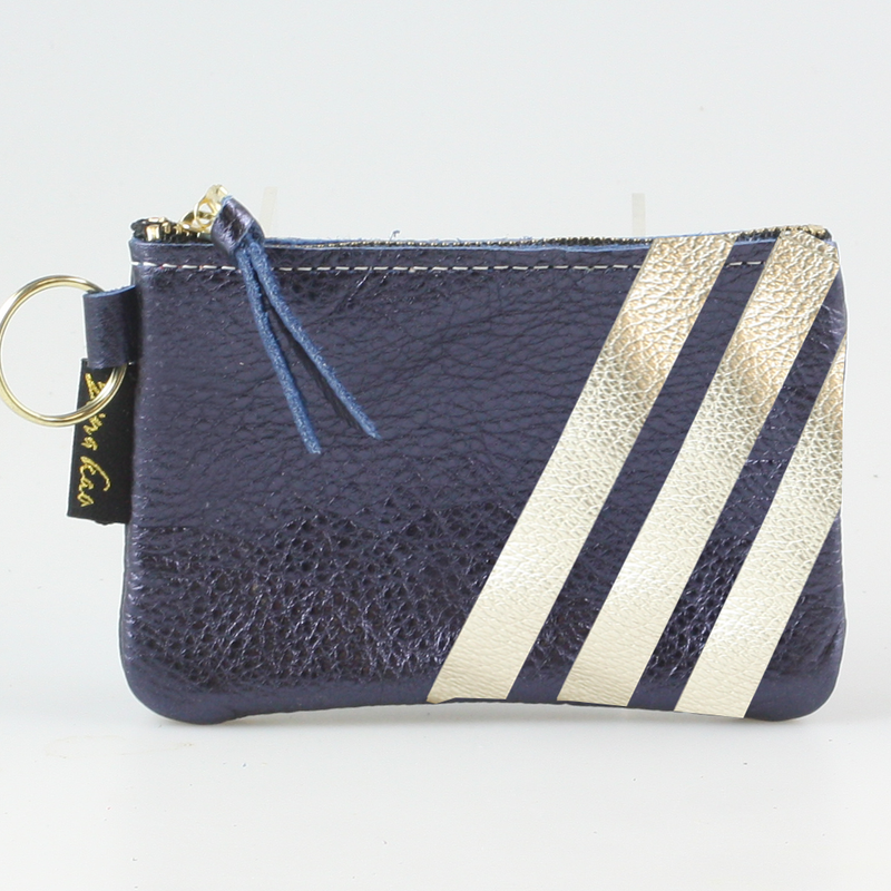 The Kara Wallet: 3 Side Stripes: Jet w/Platinum Stripes / Lobster
