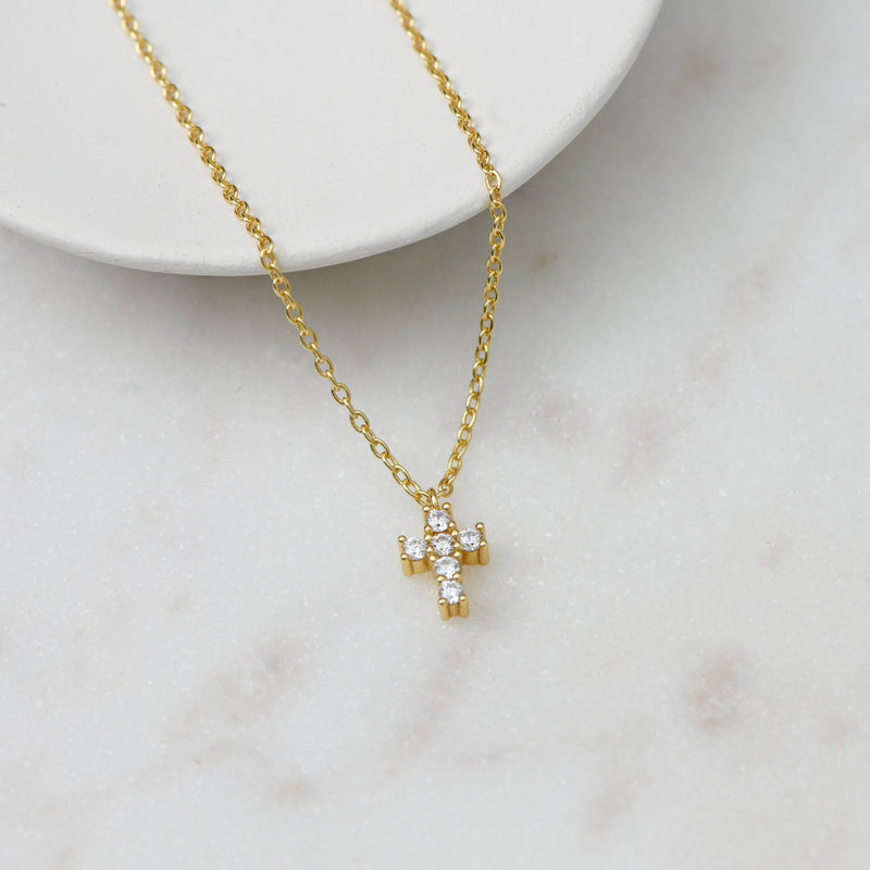 Tiny Cross Necklace: Gold