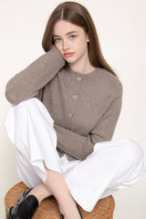 Long Sleeve Round Neck Button Down Sweater Cardigan: GRN-dark green / L