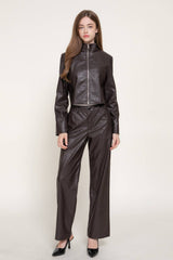 Croc Pattern Faux Leather Zip Up