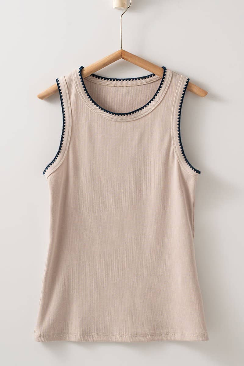 Contrast Trim Ribbed  Tank Top