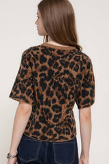 Short Sleeve Leopard Jacquard Sweater