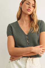 T6284   CAP SLEEVE BUTTON FRONT TOP: BEIGE / L