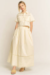 LACE DETAIL POCKET SHIRT & SKIRT SET-HSET0119: Off-White / L