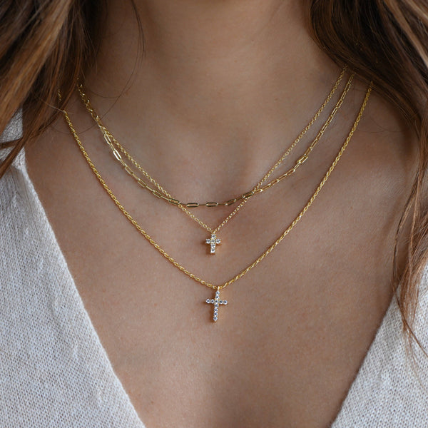 Tiny Cross Necklace: Gold