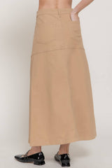 Stretch Cotton Twill A-Line Button Down Maxi Skirt: BLK-black / L