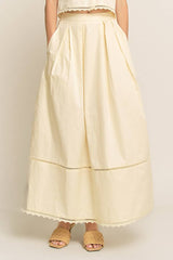 LACE DETAIL POCKET SHIRT & SKIRT SET-HSET0119: Off-White / L