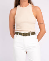 Black Gold Oval Buckle Design Statement Leather Belt Women