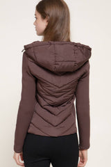 Hight Neck Adjustable Hoodie Quilted Puffer Jacket: BLK-black / L