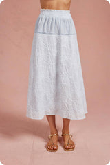 Floral Embroidery Cotton Lace Trim Skirt Top Set: Navy / L