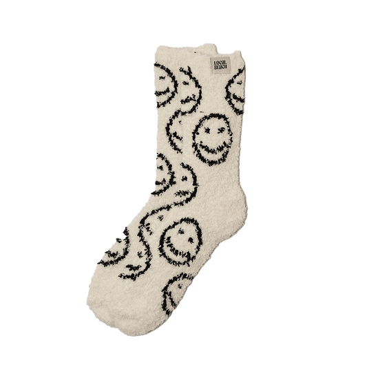 Smiley Local Beach Cozy Socks: Black/Cream Pair