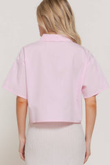 Short Sleeve Button Down Poplin Boxy Woven Shirt