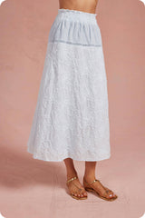 Floral Embroidery Cotton Lace Trim Skirt Top Set: Navy / L