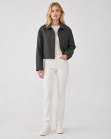 Women's Button Front Cropped Woolen Jacket: Gray / L