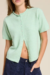 Short Sleeve Button Down Cardigan Top: Pink / L