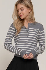 Crew Neck Stripe Sweater Cardigan