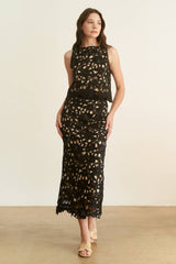 CROCHET CROP SLEEVELESS TOP AND SKIRT SET - HESET0025: Black / L