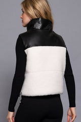 Reversible Faux Leather-Sherpa Crop Vest