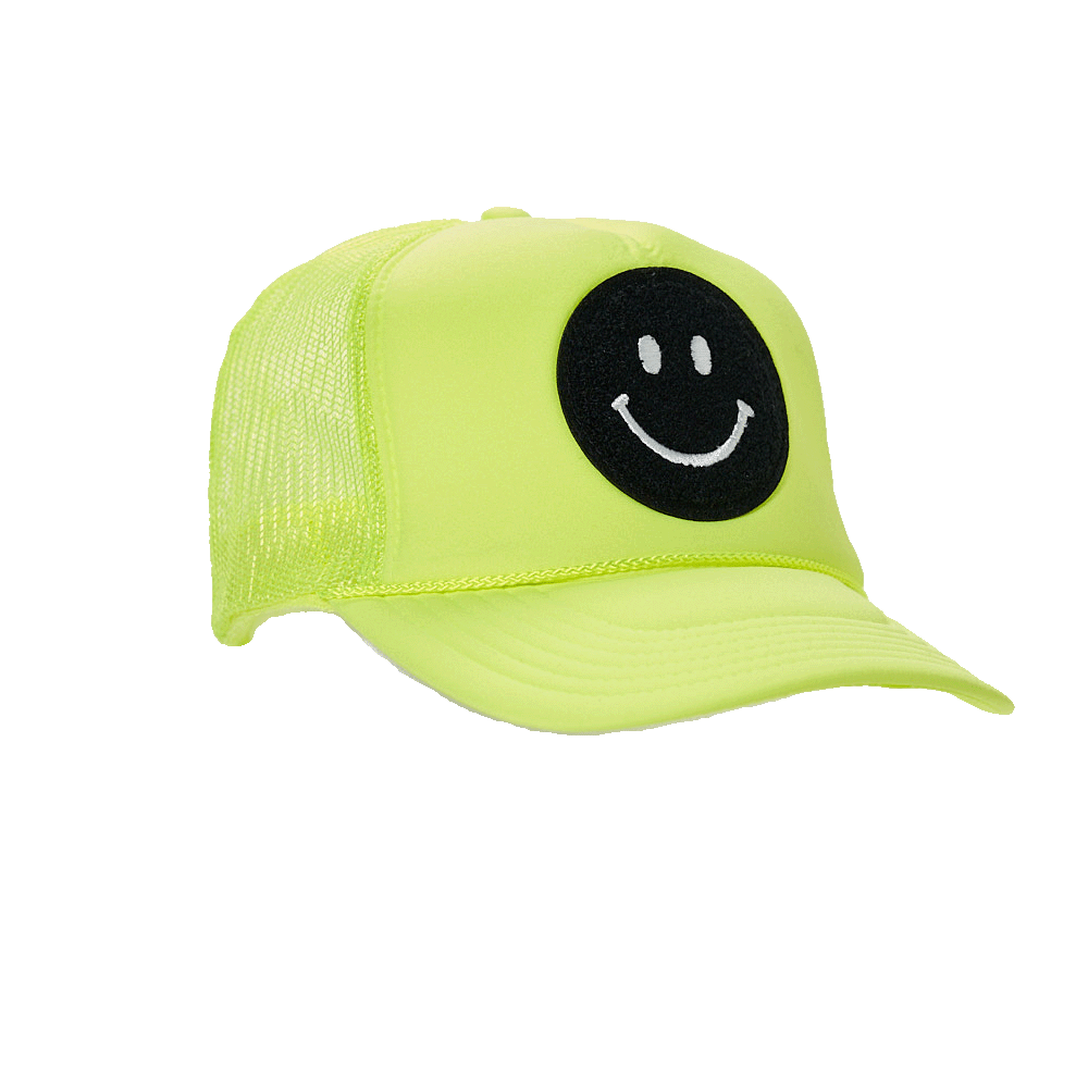 Local Beach Smiley Patch Trucker Hat: Black/Black