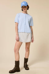 Short Sleeve Button Down Cardigan Mocha