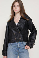 Faux Leather Short Trench Coat