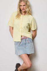 Short Sleeve Button Down Cardigan Top: Pink / L