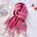 Double Sided Faux Cashmere Scarf-Solid Color Shawl_CWASC0968: Beige / (OS) 2