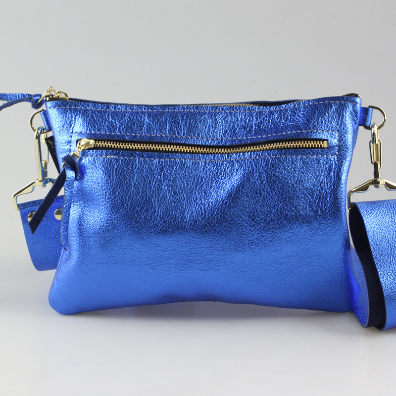 The Metallic Rita Crossbody and Hipbag: Platinum