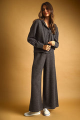 J7311ST   BUTTON FRONT SWEATER JACKET WITH HOOD: CHARCOAL / L