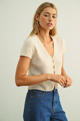T6284   CAP SLEEVE BUTTON FRONT TOP: BEIGE / L
