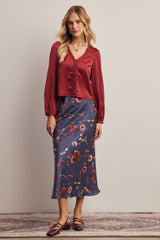 Lace Trim Satin Blouse