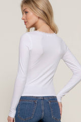 Long Sleeve Scoop Neck with Lace Trim Rib Knit Top: HGY-h grey / L