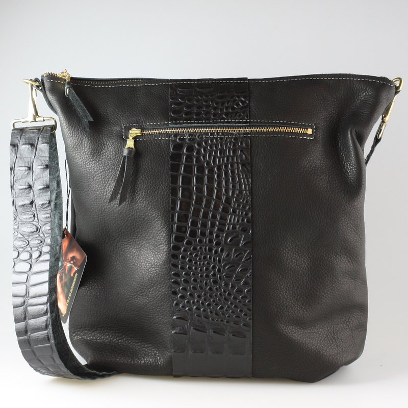 The Stripe Lakeshore - 2 sizes!: Jet w/3stripes: Silver / 9"x9.5" / Matching Leather Strap