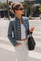 Military Button Fitted Denim Jacket