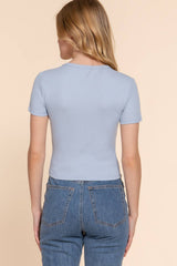 Short Sleeve Crew Neck Cotton Spandex Rib Knit Top : PNK-beige pink / L