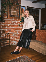 MAJ3284 WHIPSTITCH EDGE FAUX LEATHER JACEKT: BLACK / L