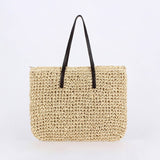 Woven Tote Bag with Contrast Handles: BEIGE / OS