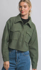 Fleece Shirt Jacket | Soft Snap Front Shacket: Taupe / Contemporary / L